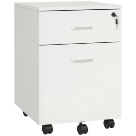 2 Drawer File Cabinet with Lock and Keys, Mobile Vertical Filing Cabinet with Wheels and Drawers, Home Office Cabinet, White