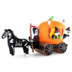 10.2 Feet Long Halloween Inflatable Carriage With Pumpkin And 2 Ghosts