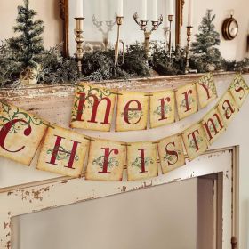 Christmas Decorations, Vintage Merry Christmas Banner, Rustic Holiday Hanging Decor For Home, Living Room, Fireplace, Wall & Party