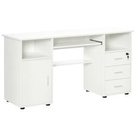 Computer Desk with Keyboard Tray and Drawers, Writing Desk, Home Office Workstation, White