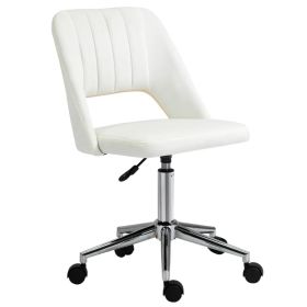 Mid Back Office Chair Velvet Fabric Swivel Scallop Shape Computer Desk Chair, Cream White