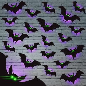 24 Pcs Halloween Bat Wall Stickers, Glow In The Dark Eyes, 4 Styles Removable PVC Decor
