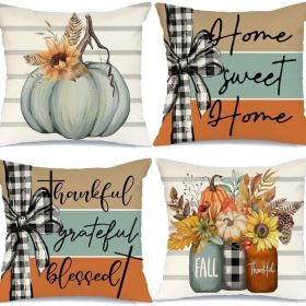 Fall Pillow Covers 18x18 Set Of 4, Pumpkin Farmhouse Decor For Sofa