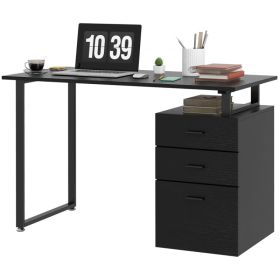 47" Computer Desk with Drawers, Modern Writing Desk with Storage File Drawers for Home Office, Study, Black