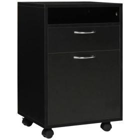 24" Small Filing Cabinet with Open Compartment, Drawer and Wheels, Home Office Storage Cabinet, Black