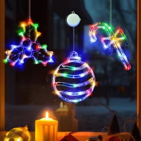 3 Pack Multicolor Christmas Window Lights, Ball, Holly & Candy Cane