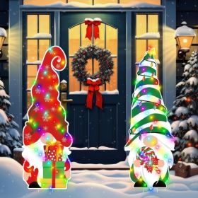 2Pcs 44 Christmas Gnome Yard Stakes With LED Lights