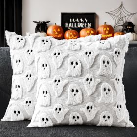 White Halloween Ghost Pillow Covers, Cute Spooky Decor, 18x18 Inch Decorative Cushion Cases