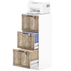 3 Drawer Filing Cabinet, Farmhouse File Cabinet with Lock, Adjustable Hanging Rails for A4 Letter Size Files, White
