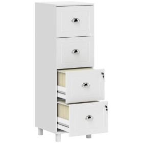 H4 Drawer File Cabinet with Lock, Office Filing Cabinet, A4 Letter Size, Hanging File Folders, White
