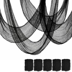 5 Piece Halloween Creepy Cloth, Black 30x72 Inch, Spooky Draping Decor For Indoor & Outdoor