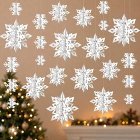 White Paper Snowflake Decorations 14 Units, Hanging Christmas Decor For Indoor Windows, Walls, Ceiling, Parties And Holiday Decor