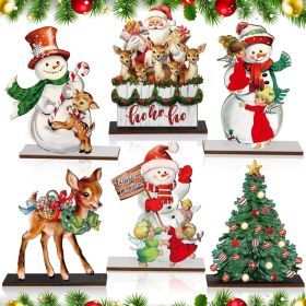 6 Pack Christmas Table Decorations, Wooden Snowman & Reindeer Centerpieces, Vintage Xmas Tree & Santa Signs For Home, Kitchen & Shelf