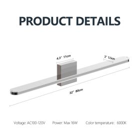Modern LED Vanity Lights For Bathroom 32IN 16W Daylight White Chrome Light Fixtures Bathroom Lights Over Mirror Vanity Lighting Fixtures Vanity Light