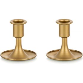 Gold Taper Candle Holders, Set Of 2, Elegant Tabletop Candle Stand For Christmas, Wedding, Dining Table & Home Decor