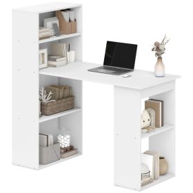 Modern Computer Desk with Storage Shelves, 47" Writing Table Workstation with Bookshelf for Home Office, White