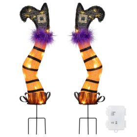 2 FT Set Of 2 Lighted Witch Legs Halloween Decorations With Battery Operation