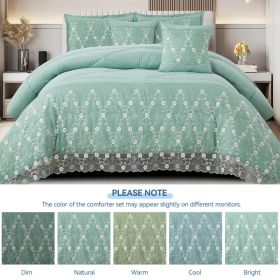 3-Piece Lace Embroidered Bedding Set (Queen/King/Cal King) - Quilted Microfiber Quilt + Pillow Shams (9 Colors) (Option: mint-QUEEN)