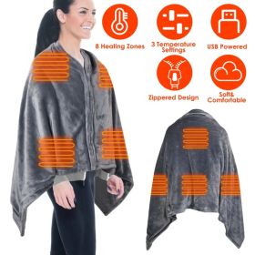 USB Heated Blanket Electric Heated Blanket Heated Poncho Shawl Wrap Throw With Zipper Washable For Home Office 59*31in (Option: Grey)