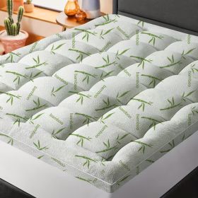 Cool Bamboo Mattress Topper  Super Thick Breathable Bamboo Fiber  Microfiber Fill  8 21 Deep Pocket  Quilted Design  For Home Hotel Dorm  Machine (Option: White 53.9X74.8in)