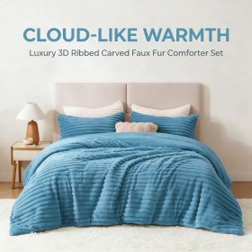 1PC Thick Reversible Plush Comforter, Soft Striped Fluffy Quilt, All Season Warm Bedding Comforter For Home Bed (Option: Blue-104x90 inch)