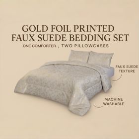 3-Piece Ivory Beige Luxury Metallic Style Comforter Set For Queen And King (Option: KING)