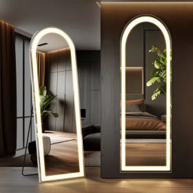 3 Color Lighting Mirror with LED Lights, 64"x21" Lighted Floor Standing Mirror with Stand, Wall Mounted Hanging (Option: rounded corners/20'63)