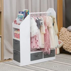 Kids Costume Organizer, Costume Rack, Kids Armoire, Open Hanging Armoire Closet with Mirror-WHITE (Option: as picture)