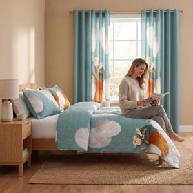 9-Piece Green Dot Quilted Bedspread And Curtain Set, Microfiber Bed Cover With 2 Pillow Shams And 6 Window Curtain Panels, Twin XL, Queen, King A (Option: Cal King)