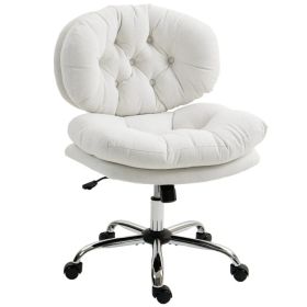 Computer Desk Chair, Armless Office Chair with Wide Padded Seat and Adjustable Height, Cream White (Option: Cream White)