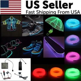 Neon LED Light Glow EL Wire String Strip Rope Tube Decor Car Party + Controller (Option: 10FT-Sound Activated-Green)